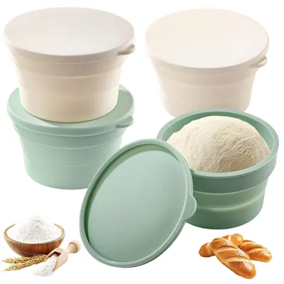 Immagine prodotto di Contenitore per impasto pizza pieghevole - Silicone - Con coperchio - 13 x 7,6 cm - Set da 4