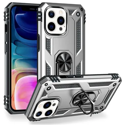 Produktbild von NALIA Ring Hülle für iPhone 13 Pro Max, Hard Case mit TPU Silikon Bumper Cover Silber