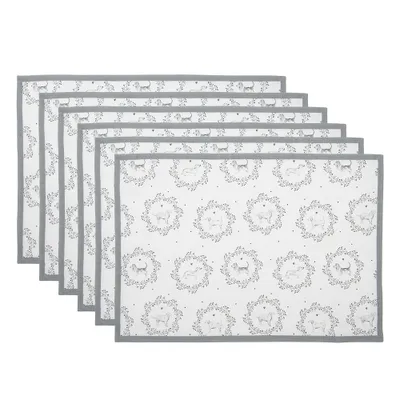 Productafbeelding van Clayre & Eef placemats, set van 6, 48x33 cm, wit, grijs, katoen, met hond