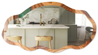 Produktbild von Organischer Design-Wandspiegel – unregelmäßige asymmetrische Form – 90x45 cm – Spiegel mit dekorativem Druck – moderne Wanddeko für Wohnzimmer, Flur und Schlafzimmer – Mineralmuster, KI-generiertes Bild