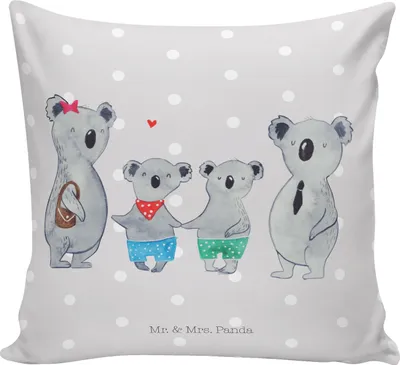 Produktbild von Mr. & Mrs. Panda Kissen 40x40 Koala Familie zwei - Grau Pastell - Geschenk, Zusammen, Muttertag, Deko, Koalabär, Sofa, Kuschelkissen, Couchkissen, Sofakissen