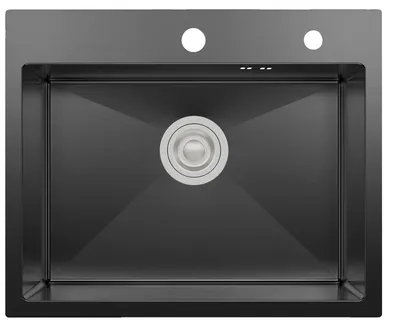 Image de Évier de cuisine, revêtement nanotechnologique, distributeur de savon intégré, noir, 55 x 45 cm