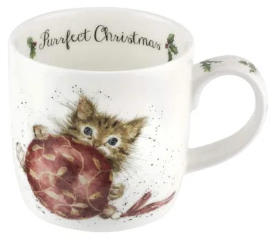 Kätzchen-Motiv-Tasse aus Knochenporzellan, 310 ml, Weihnachten