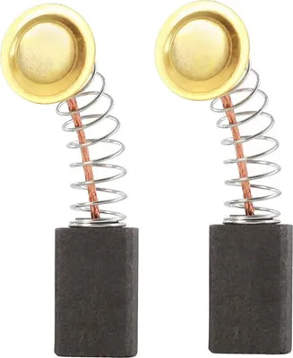 Two carbon brushes with springs and copper wires, presented against a white background.