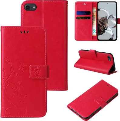 Produktbild von Handyhülle für Apple iPhone 7 / 8 / SE 2020 Floral Blumen Schmetterling Flip Cover Hülle Case Klapphülle Handytasche Farbe: Rot