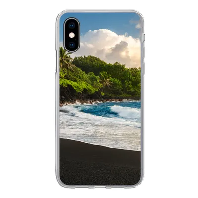 Produktbild von MuchoWow® Handyhülle Schutzhülle Hülle für iPhone X Ein schwarzer Sandstrand auf Hawaii Silikon Softcase Handy Hülle - Handyhülle