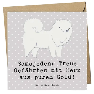 Produktbild von Mr. & Mrs. Panda Klappkarte Samojede Herz - Grau Pastell - Geschenk, aus Gold, Hunderasse, Samojeden, Hunderassen Vielfalt, sanftmütig, Hunde, doppelkarte, anlasskarte
