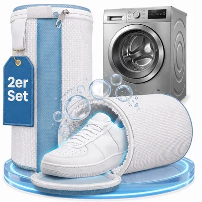 Schuhwaschbeutel weiß/blau, 2 Stück, Polyester