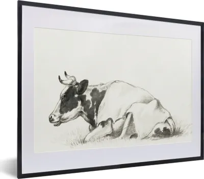 Produktbild von MuchoWow® MuchoWow® Gerahmtes Poster Liegende Kuh - Gemälde von Jean Bernard 40x30 cm - Poster mit zchwarzem Bilderrahmen - Bilderrahmen - Poster im Rahmen