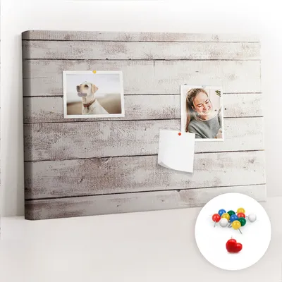 Obrázek produktu pro Korková nástěnka s kolíčky - Tabule s kolíky pro fotografie a poznámky - 60x40 cm - Připínáčky barevné 100 kusů -