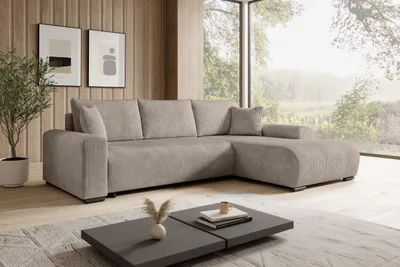 Produktbild von STOREZ24 L-Form Ecksofa NELLY inklusive Schlaffunktion, Ecke mit Bettkasten, Farbe: cappucino, Seite: rechts