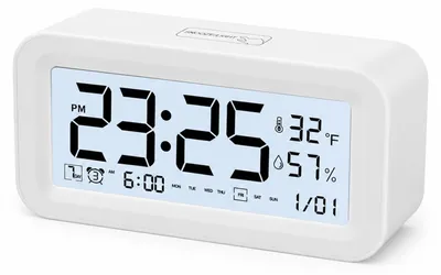Digitaler Wecker mit LED-Display, Temperatur- und Luftfeuchtigkeitsanzeige, weiß