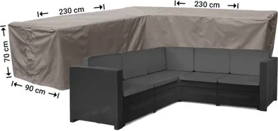 Produktbild von Raffles Covers Loungemöbel Abdeckhaube L-Form 230 x 230 x 90 H: 70 cm | Atmungsaktiv | Wasserdicht | UV-beständig | Elastischer Kordelzug