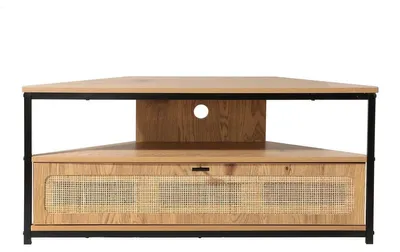 Image de CALICOSY - Meuble TV d'Angle 1 Porte avec Cannage Rotin L100 cm - JAYA