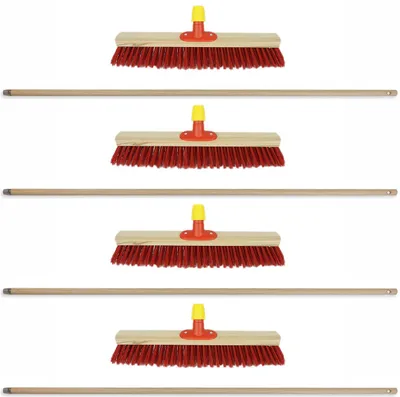 Produktbild von Novaliv 4x Straßenbesen 50 cm mit Holzstiel I Elaston rot I Besen für draußen I Industriebesen Gartenbesen mit Stiel Schneebesen Allzweckbesen Stallbesen Winterbesen