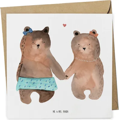 Produktbild von Mr. & Mrs. Panda Glückwunschkarte Bär Freundin - Weiß - Geschenk, Grußkarte, doppelkarte, faltkarte, Teddy, anlasskarte, Klappkarte