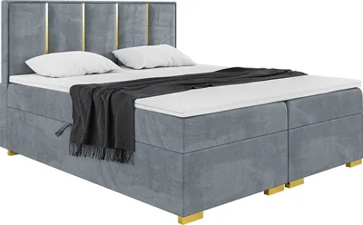 Produktbild von MEBLINI Boxspringbett mit Bettkasten - Gepolstert Doppelbett mit Matratze und Topper - Polsterbett mit Stauraum - Bett mit Kopfteil - Antonio Gold - 160x200 - H4/Grau Samt