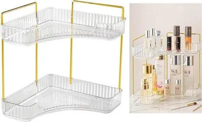 Obrázek produktu pro Akrylový organizér do ložnice a koupelny, 2 patra, průhledný, dvoupatrový organizér na toaletní stolek.