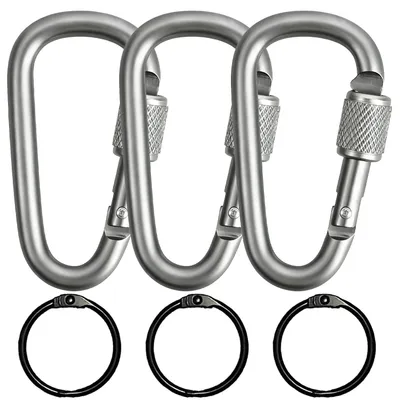Productafbeelding van Set van 3 karabijnhaken met schroefsluiting van aluminium voor buitenactiviteiten