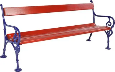Jugendstil Massivholz Gusseisen Gartenbank Rot Blau