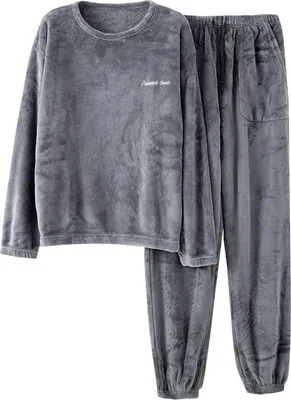Image de ASKSA Pyjama Hommes Pyjama Long Ensemble Hiver Polaire Deux Pièces et Pantalon de Nuit Ensemble Doux Flanelle Chemise de Nuit Loungewear,Gris Clair,L