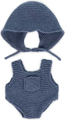 Produktbild von Miniland Gestricktes Outfit: Strampler & Mütze 21 Cm Blau  Blau One Size
