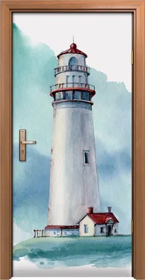 Produktbild von Türposter 90x200 cm Türaufkleber Türtapete Türfolie Klebefolie handgezeichnet Aquarell Leuchtturm