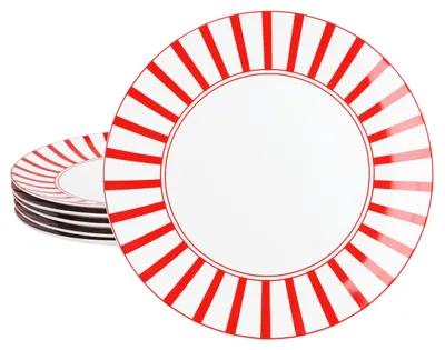 Obrázek produktu pro Split červené pruhy 6x talíř Ø27cm porcelán 6 osob talíř velký talíř pruhovaný