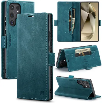 Immagine prodotto di Custodia per Samsung Galaxy S26 Ultra, custodia in Finto cuoio retrò, supporto e custodia protettiva blu