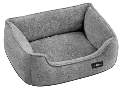 Produktbild von Hundebett hellgrau - Plüschkissen - Leinenimitat - PP-Füllung - rutschfest - 60 x 50 x 21 cm