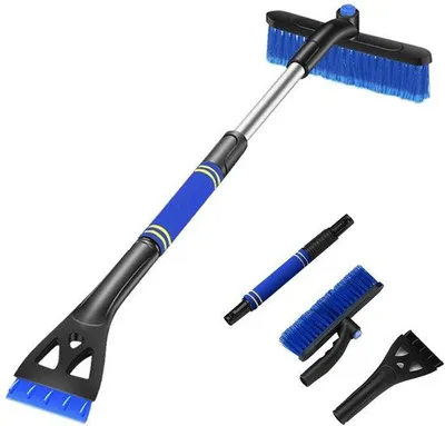 Imagen del producto de Unyqoos® Rascador y cepillo para hielo y nieve para automóviles, 2 en 1, extensible – Cepillo giratorio de 360°, mango de espuma antideslizante, material ABS resistente con cerdas de PVC