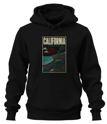 Obrázok produktu pre Mikina s kapucňou "California Coast Surfing Roadtrip Vintage West Coast", čierna, veľkosť S