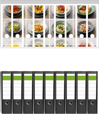 Produktbild von Wallario 9 Stück breite Ordner inkl. Klebeetiketten mit Motive Italienische Pasta -  Set mit Rückenschildern / Ordnerrücken Stickern