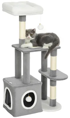 Produktbild von PawHut Kratzbaum 107 cm Katzenturm mit Höhle Plüschballen Sisalstämme Plattform