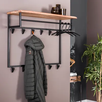 Produktbild von Hoyz - Garderobe Edge High - 12 Haken - Hutablage - Massives Akazienholz - 100x33x80