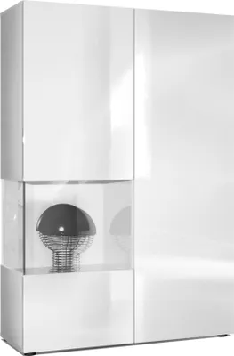 Produktbild von Vladon Vitrine Kommode Hochschrank Morena,  Germany, Korpus in Weiß matt / Rechte Tür und der Einsatz in Weiß Hochglanz