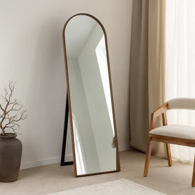 Produktbild von riess-ambiente Standspiegel PORTRAIT 165cm braun Echtholzfurnier in Walnussholz-Design Rundbogen