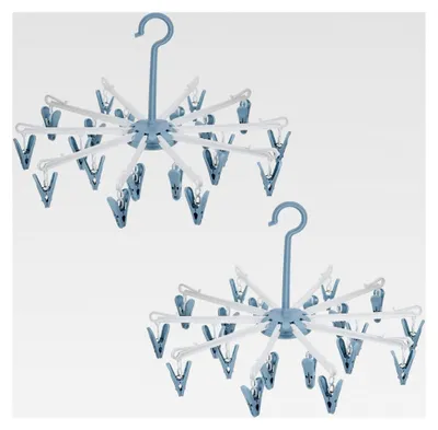 Produktbild von 2 Stück Sockentrockner Wäscheständer, Socken Karussell, Klappbare Wäschespinne, Rutschfester Sockenaufhänger mit 20 Clips für Socken, Unterwäsche und kleine Kleidung (Blau)