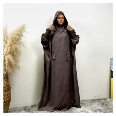 Produktbild von Damen Hijab Kleid Einfarbig Dubai Islamisch Türkisches Kaftan Robe Gebetskleid Langes Maxikleid Jilbab Kaftankleid mit Kapuze Ramadan Bescheidenes Kleid