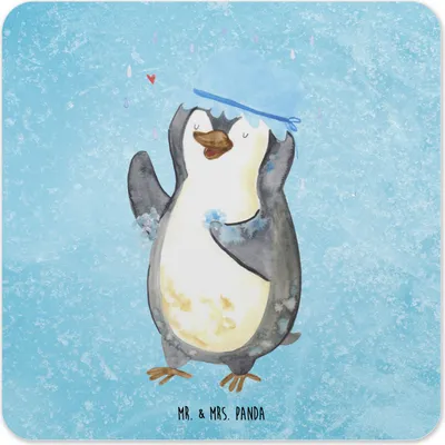 Produktbild von Mr. & Mrs. Panda Tassenuntersetzer Pinguin Duschen 15er Set - Eisblau - Geschenk, Singen, Motivation, Neustart, Untersetzer für Gläser, Tischuntersetzer, Coaster, Dusche