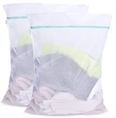 Imagen del producto de Juego de 2 bolsas de lavado reutilizables: malla fina para prendas delicadas, 60x80 cm