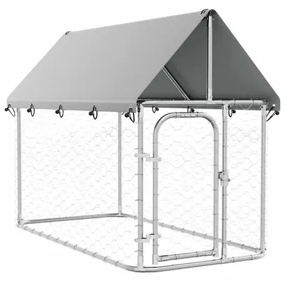 Produktbild von Outdoor Hundezwinger - Hundegehege mit Dach - Edelstahl - 200x100x150 cm - Armeegrün