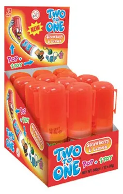 Produktbild von Zeta, Two to One Erdbeere(Strawberry) Lutscher mit 1 Spielzeug (12er Display)