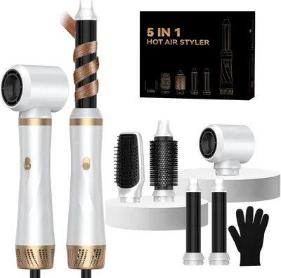 Produktbild von UKLISS 5-in-1-Haarstyler, 1000 W, mit Rundbürste, Luftlockenstab, Glättbürste, Weiß