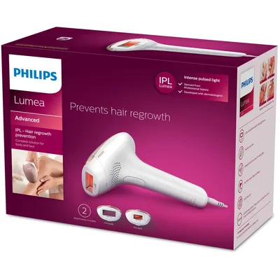 The image shows the packaging of a Philips Lumea Advanced IPL hair removal device.