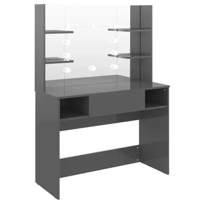 Produktbild von vidaXL Schminktisch LED-Beleuchtung 100x40x135 cm MDF Glänzendes Grau