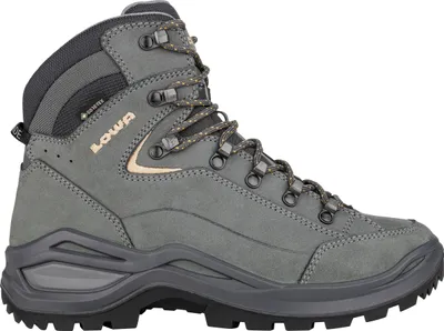 A single grey hiking boot is shown against a white background.