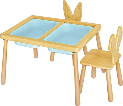 Zdjęcie produktu dla Skye Decor, stolik i 2 krzesła - niebieski, podkładka dla dzieci, 100% PIEFER, niebieski, 53 x 74 x 52 cm