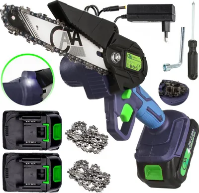 Produktbild von Akku Kettensäge 6 Zoll 2x Akku LI-ION 21V 2.0Ah Gartensäge, Mini Elektrische Kettensäge, Einhand Motorsäge für Garten