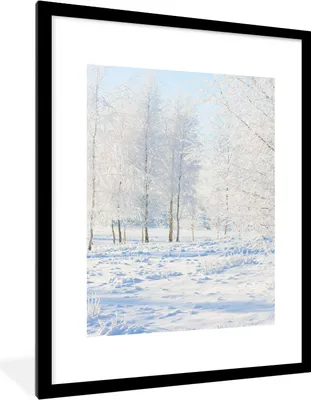Produktbild von MuchoWow® Gerahmtes Poster Schnee - Bäume - Winter 60x80 cm - Poster mit Schwarzem Bilderrahmen Wandposter Rahmen Foto Bilder - Wohnzimmer - Dekorationen - Prämie